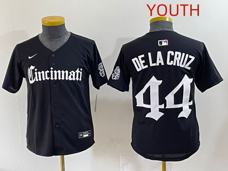 Youth 2025 Cincinnati Reds #44 De La Cruz Black Five generations Joint Name Nike MLB Jersey style 1->youth mlb jersey->Youth Jersey